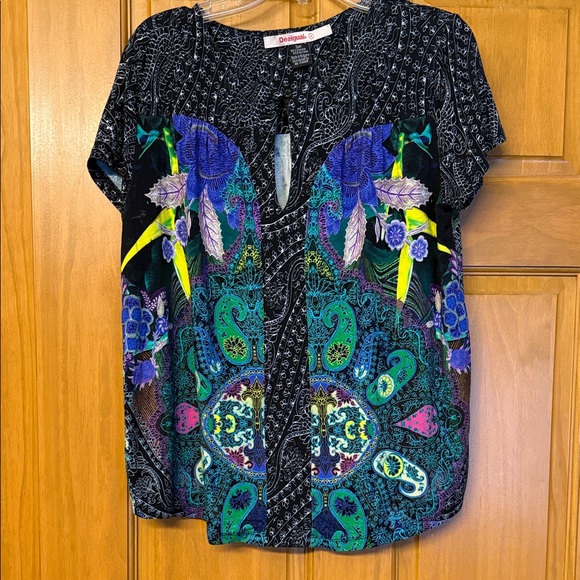 Desigual Tops - Desigual Blue Green Graphic Short Sleeve Blouse